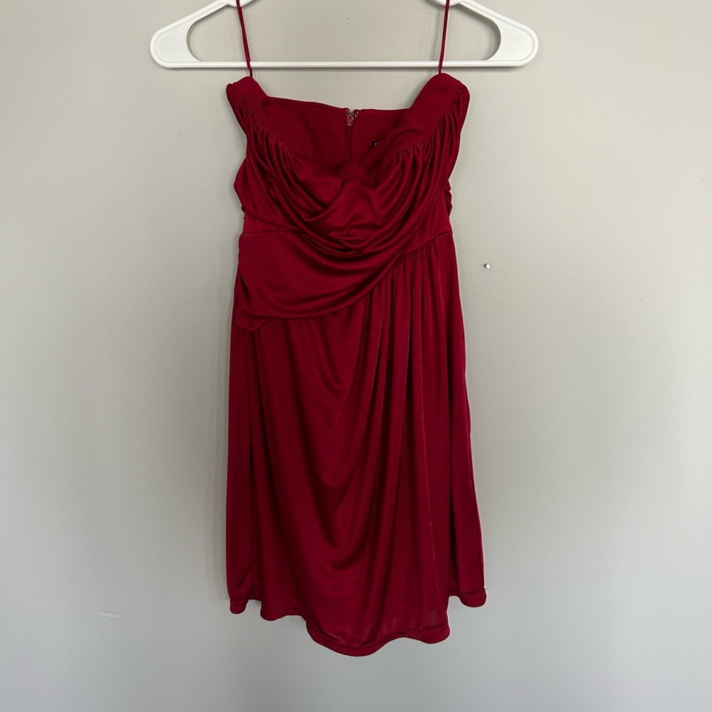 Red strapless cocktail dress